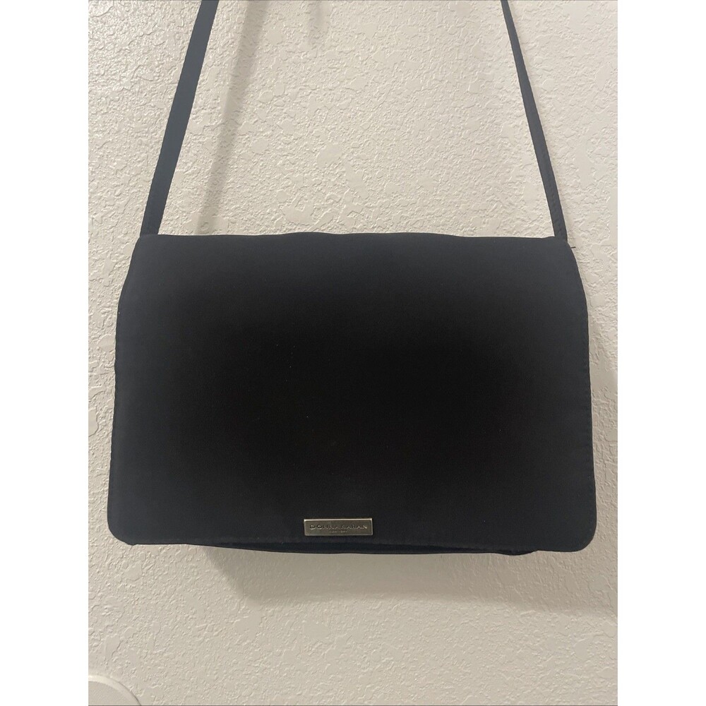 Donna Karan New York Canvas Black Crossbody Bag, Snap Closure Classic Stain
